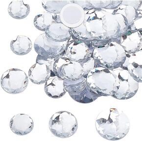 FINGERINSPIRE 45Pcs Flat Back Round Acrylic Rhinestones 3 Sizes (30mm, 25mm, 20mm) with Container Clear Self-Adhesive Crystal Circle Gems Sparkling Plastic Stickers for Jewels Crafts