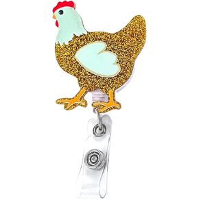 Chicken Badge Reel Retractable with ID Clip Acrylic Chicken Badge Clip Holiday Name Badge Accessories, for Nurse Office Worker Teacher Studen Women Men in Kuwait