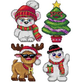 Counted Cross-Stitch Kit on Plastic Canvas with Christmas Toys. 4 Winter Ornaments Different Dimensions 120CS. Superb for Embroidery & Needlework Amateurs