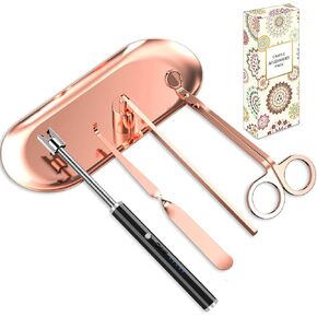 5 in 1 Candle Care Kit, Elegant Candle Wick Trimmer Set, Candle Lighter Set, Candle Snuffer, Candle Tray, Candle Wick Dipper, Candle Accessories Set for Candle Lover (Gold)