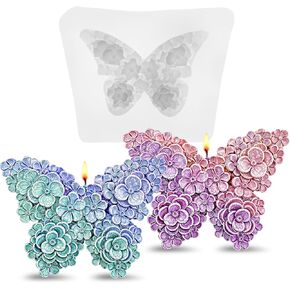 Mabor 3D Flower Butterfly Silicone Mold, 2Pcs Floral Butterfly Candle Molds for Candle Making Butterfly Chocolate Mold DIY Epoxy Resin Molds for Soap Fondant Cake Decorating Supplies