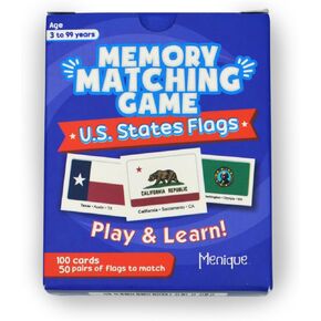 Menique, Memory Matching Game U.S. States Flags, Educational Card Game.
