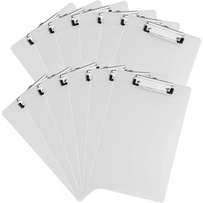 12 Pack Plastic Clipboards 12.6 x 9 inch Transparent Hardboard Office Whiteboard Clipboards with Low Profile Metal Clip, Memo Clipboards for Classroom Office School Supplies