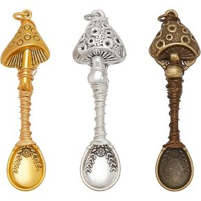 NBEADS 3 Pcs Alloy Mushroom, Spoon Alloy Wire Wrapped Necklace Spoons for DIY Craft Jewelry Making Necklace Bracelet Key Chain, 2.7 Inch Long