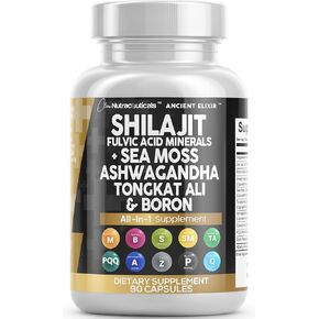 Pure Shilajit Supplement 10,000mg Himalayan w Sea Moss 6000mg Ashwagandha 6000 Tongkat Ali Boron Magnesium - Fulvic Acid & Trace Minerals Shilajit Capsules for Men - Alt to Shilajit Resin Made in USA