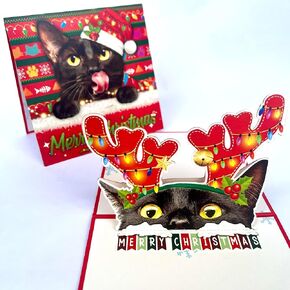 Black Cat Birthday Card - 3D Pop Up Card with Envelope - Happy Birthday Greeting Card for Cat Lovers