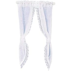 Melody Jane Dollhouse White Demi Curtains on Rail Miniature 1:12 Scale Window Accessory