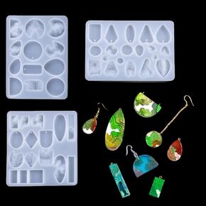 FineInno 3 Pack Ocean Wave Resin Molds,Rectangle Silicone Mold,Island Jewelry Epoxy Casting Molds for Pendant Necklace,Earring,Crafts,Ornament DIY