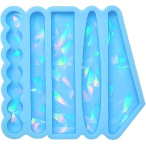 Barrettes Silicone Molds Geometric Hair Clips Resin Mold Holographic Epoxy Casting Mold for Crafts Jewelry Making, 7.8x8.2cm, Blue