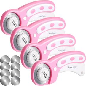 4 Sets 45mm Rotary Cutter with 8pcs Extra Blades Rotary Cutter for Fabric Ergonomic Handle Fabric Cutter Fabric Cutter Wheel Rolling Fabric Cutter for Sewing Quilting Crafting