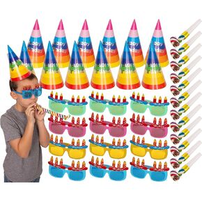 Tigerdoe Birthday Party Hats - Happy Birthday Theme - Birthday Party Set - Party Supplies - Party Decor - 36 Piece Set - 12 Hats - 12 Sunglasses - 12 Whistles