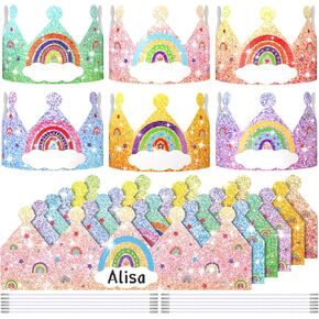 36 Pcs Rainbow Birthday Party Hats for Kids Rainbow Paper Glitter Party Crowns Rainbow Theme Birthday Supplies Decorations for Kids Girls Adults Birthday Party Classroom Activities