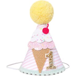 Sweet One Birthday Crown - Glittery Ice Cream Theme Party Hat with Sprinkles, Summer 1st Birthday Decor for Girls