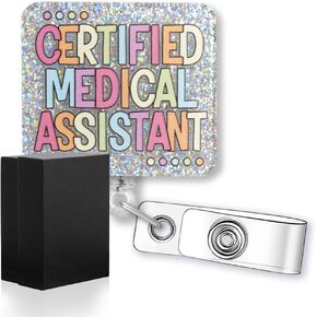 Certified Medical Assistant Funny Glitter Badge Reel, Retractable Badge Holder for MA CMA Healthcare Nurse, Medical Assistant Week Gift, Graduation Gift for Nursing Student