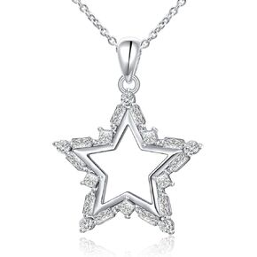 YinShan 925 sterling Silver Cubic Zirconia Star/Snowflake/Teardrop Pendant Necklace for Women Girls