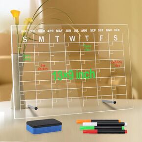 Acrylic Dry Erase Board with Stand for Desk Acrylic Calendar for Whiteboard Dry Erase Calendar for Desk for Office, Home, School(13×9 in)