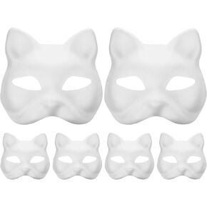 Alipis Cat Mask Therian Masks White Cat Masks Paper Unpainted Blank DIY Halloween Mask Animal Half Face Dress Up Mask Cosplay
