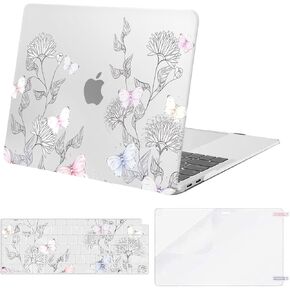 MOSISO Compatible with MacBook Air 13 inch Case 2022 2021 2020 2019 2018 Release A2337 M1 A2179 A1932 Touch ID, Plastic Hard Shell Case&Keyboard Cover&Screen Protector, Butterfly Among Chrysanthemum