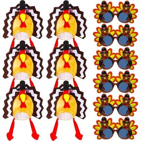 Lenwen 12 Pcs Thanksgiving Turkey Hat and Thanksgiving Turkey Sunglasses Novelty Turkey Hats for Women Man boys and girl (Combo C)