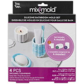 Mix2Mold: Molds Value Set - Bathroom 4pc - Silicone-Durable-Reusable, for Resin Craft Projects, DIY Soap Dish, Candle & Toothbrush Holders