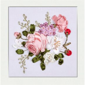 Egoshop Ribbon Embroidery Spring Flower Blooming Kit 3D Painting DIY Wall Decor Stamp Needle Work with Hoop (No Frame) X5002A