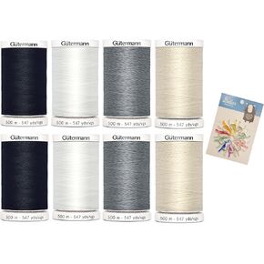 Gutermann Sew-All Thread 547 yd, 8 Pack Bundle with Bella's Crafts Mini Sewing Clips (Essential Colors)