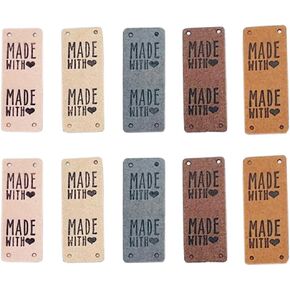Juland PU Leather Label 30PCS Clothing Hand Made Embossed Tag Embellishment Knit DIY Accessories for Jeans Bags Shoes Hat - 2 x 5cm - 12345
