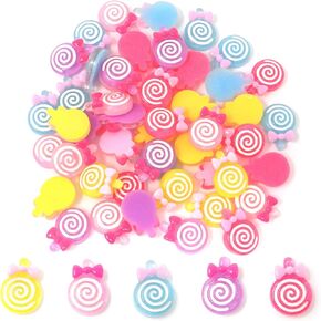 Honbay 50PCS Slime Charms Flatback Resin Charms Cute Bow Lollipop Embellishments for Hair Clips, Photo Frames, Phone Cases, Jewelry Boxes, Stationery Boxes, Scrapbooking, DIY Crafts, etc