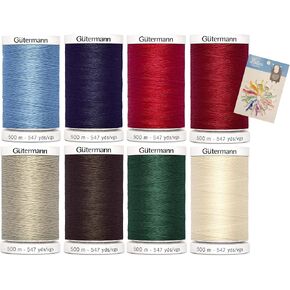 Gutermann Sew-All Thread 547 yd, 8 Pack Bundle with Bella's Crafts Mini Sewing Clips (Essential Colors)