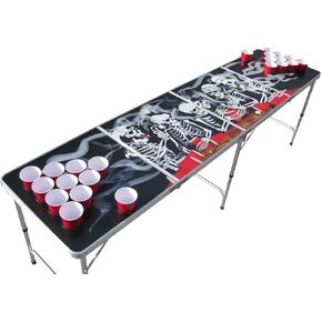 Bones Portable Beer Pong Table with Cup Holes for Football Tailgating, Camping, Halloween Decoration Games.