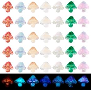 KISSITTY 70pcs Glow in The Dark Mushrooms Tiny Flat Back Luminous Resin Cabochons with Glitter Sequins Embellishments Decors for Women Nail Art Decoration Accessories Scrapbooking Crafts