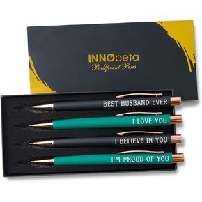 InnoBeta Husband Birthday Gifts from Wife, Ballpoint Pen Set of 4, Funny Gifts for Husband, Anniversary, Valentine's Day