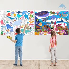 2Pack Dinosaur Giant Coloring Poster Big Jumbo Kids Coloring Tablecloth Table Wall Coloring Pages Large Coloring Sheet Craft for Class Home Coloring Activity Kids Dinosaur Gifts Party Favors Supplies