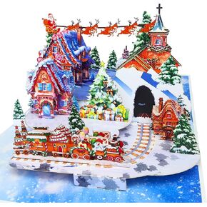 Village Pop Up Christmas Cards, 3D Gingerbread Christmas Cards, 6" x 8" Popup Christmas Card For Husband, Wife, Kids, Mom, Teacher, Son, Daughter, Christmas Cards With Envelopes and Note Card