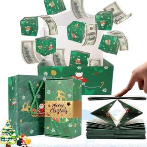 BOVVSKY 16PCS Surprise Gift Box Explosion for Money, Merry Christmas Surprise Gift Box Explosion for Money, Cash Explosion Luxury Gift Box, Christmas Luxury Folding Pop-Up Surprise Box (Green)