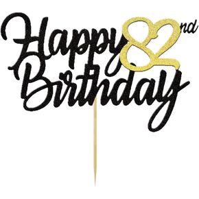 Happy 82nd Birthday Cake Toppers Glitter 82nd Anniversary Cake Topper 82 Years Loved Bday Decorations 82 Gold Birthday Cake Decorations Eighty-two Party Supplies for Women Men(Black Gold)