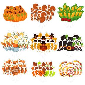 72Pcs Thanksgiving Cupcake Toppers Turkey Food Picks Pumpkin Pie Decoration Toppers for Fall Thanksgiving Party Food Decoration 9 Styles