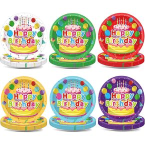 48PCS Happy Birthday Plates Colorful Birthday Party Supplies 7Inch Birthday Cake Tableware Set Disposable Colorful Paper Dessert Plates for Boy Girl Kids Birthday Table Decoration Favor
