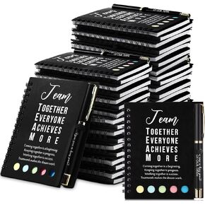 Jetec 25 Sets Team Employee Appreciation Gifts Bulk Office Business Inspirational Team Together Spiral Notebooks with Ballpoint Pens Thank You Team Gifts for Coworker (Black)