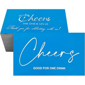 RXBC2011 Cheers Beverage Cards Drink Token One Drink On Us Wedding Party Celebration Pack of 100 2x3.5 Inch Sky Blue