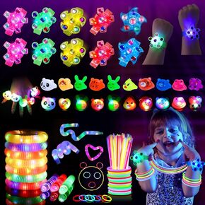 80PCS LED Light Up Toys Party Favors for Kids, Glow in the Dark Party Supplies, 50PCS Glow Sticks, 10PCS Glow Rotating Gyro Bracelets, 10PCS Glow tubes, 10PCS Glow Animal Rings