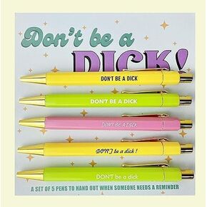 Funny Pens 5-Pack, Novelty Pens, Black Ink, Medium 1.0mm, Retractable Ballpoint Pens, Funny Quotes Swear Word Daily Pen Set, Funny Work Pens, Office Gifts (DON'T BE A DICK)