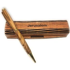 Handmade Ballpoint Pen Handcrafted Bethlehem Olive Wood With Wooden Jerusalem Box