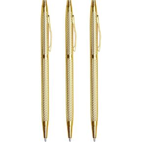 3 Pack Slim Metallic Retractable Ballpoint Pens Black Ink, Nice Gift for Business Office Students Teachers Wedding Christmas (Gold)