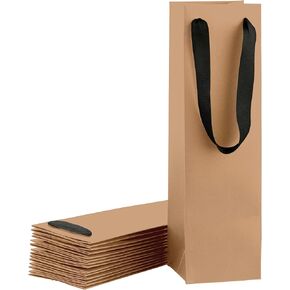 Purple Q Crafts Wine Bag, Kraft Brown, for Wine Bottles, 4"x4"x14" Whiskey/Spirits, Reusable Wine Gift Bag, Laminated for Extra Strength. (4 Pack)