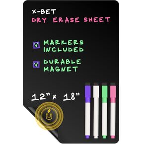 X-bet MAGNET Black Dry Erase Magnetic Board for Fridge 16 x 11 Inch - Magnetic Dry Erase Whiteboard Sheet for Refrigerator - Magnet Dry Erase Sheet Board for Kitchen Locker Home School Office
