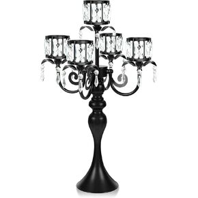 Silver 5 Arm Pendant Square Crystal Candle Holder, 22 Inches Table Decor Classic and Elegant Table Centerpiece Atmosphere Candlestick for Gift Wedding Party Home Decor