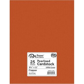 PA Paper Accents Pearlized Cardstock 8.5" x 11" Copper, 105lb Colored cardstock Paper for Card Making, Scrapbooking, Printing, Quilling and Crafts, 25 Piece Pack
