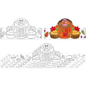 FaCraft Color Your Own Turkey Hats for Kids 24PCS Thanksgiving Coloring Crowns Hats Decorations Adjustable Turkey Paper Headbands Crafts for School Classroom Thanksgiving Gifts Activity Party Supplies