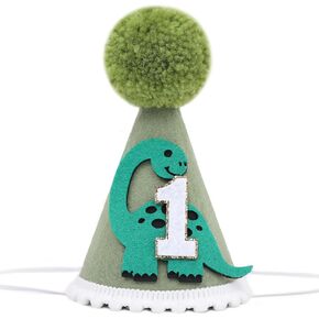 Green Dinosaur 1st Birthday Hat - Green Crown Cone Hat for Boy First Birthday,Dinosaur One Birthday Decorations Cake Smash,One Cute Dinosaur Photo Outfit Party Theme Supplies